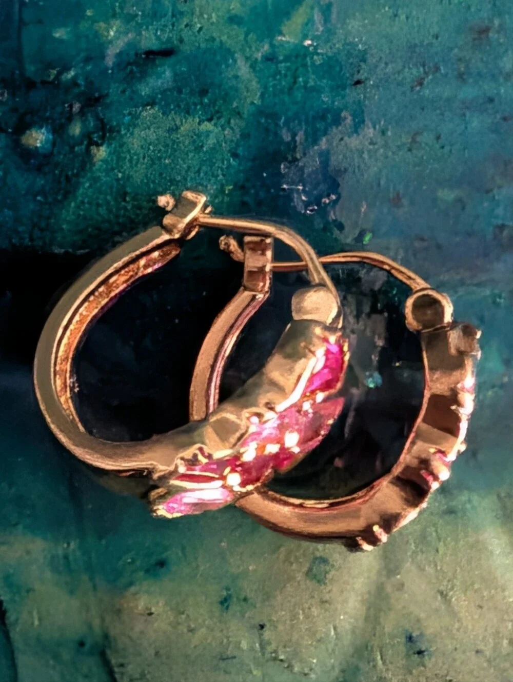 Amazing Rose Gold Plated Genuine Pink Sapphire Sterling Silver Hoop Earrings